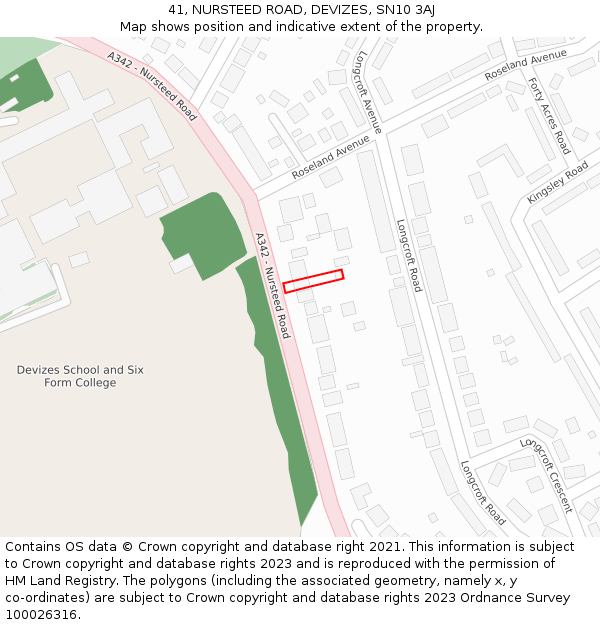 41, NURSTEED ROAD, DEVIZES, SN10 3AJ: Location map and indicative extent of plot