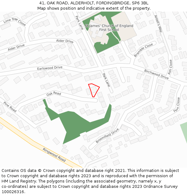 41, OAK ROAD, ALDERHOLT, FORDINGBRIDGE, SP6 3BL: Location map and indicative extent of plot