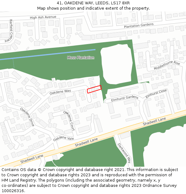 41, OAKDENE WAY, LEEDS, LS17 8XR: Location map and indicative extent of plot