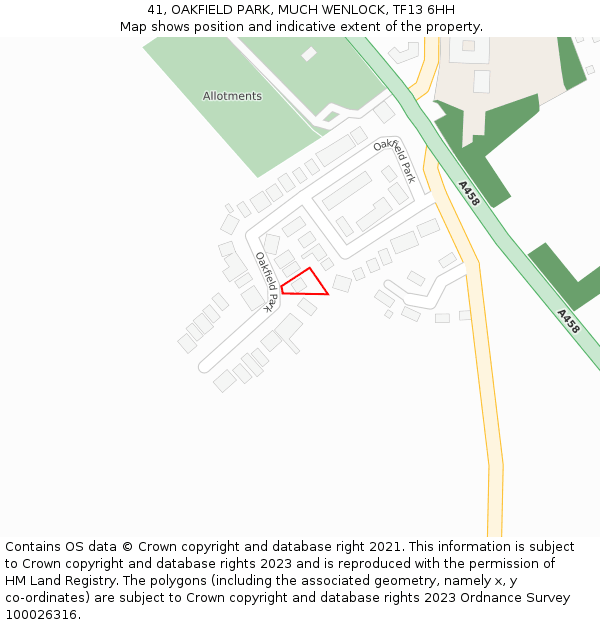 41, OAKFIELD PARK, MUCH WENLOCK, TF13 6HH: Location map and indicative extent of plot