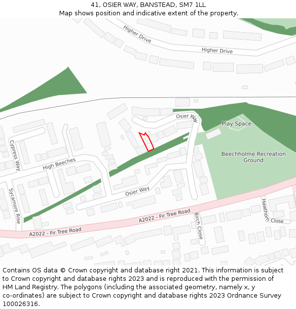 41, OSIER WAY, BANSTEAD, SM7 1LL: Location map and indicative extent of plot