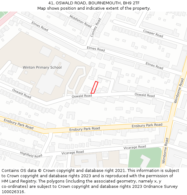 41, OSWALD ROAD, BOURNEMOUTH, BH9 2TF: Location map and indicative extent of plot