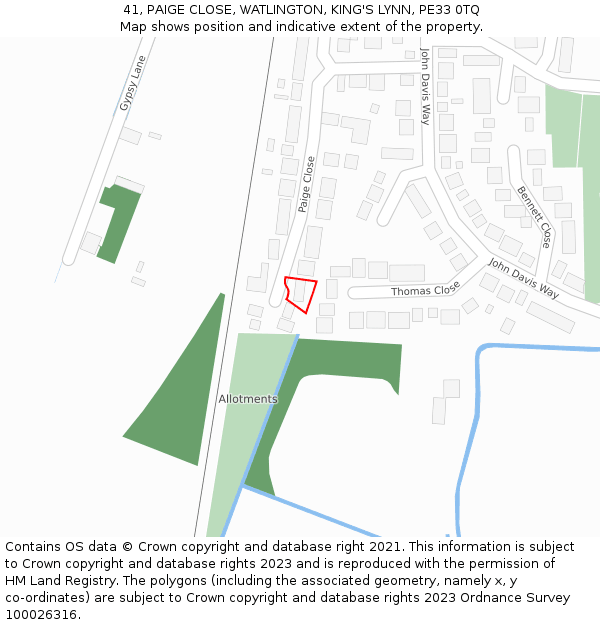 41, PAIGE CLOSE, WATLINGTON, KING'S LYNN, PE33 0TQ: Location map and indicative extent of plot