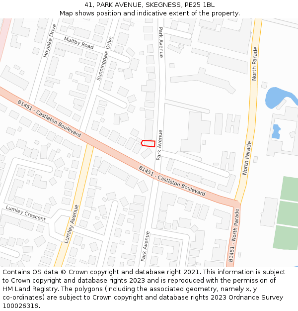 41, PARK AVENUE, SKEGNESS, PE25 1BL: Location map and indicative extent of plot