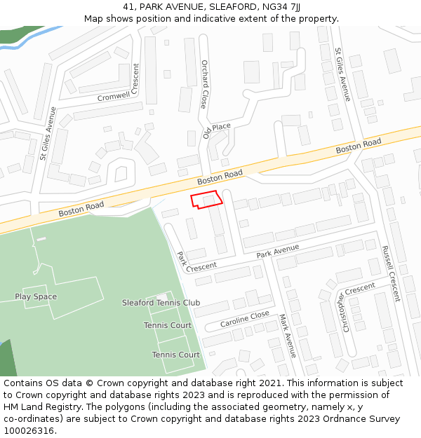 41, PARK AVENUE, SLEAFORD, NG34 7JJ: Location map and indicative extent of plot