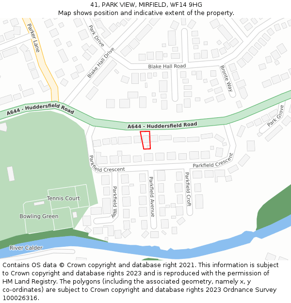41, PARK VIEW, MIRFIELD, WF14 9HG: Location map and indicative extent of plot