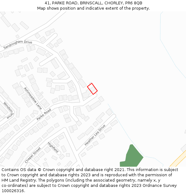 41, PARKE ROAD, BRINSCALL, CHORLEY, PR6 8QB: Location map and indicative extent of plot