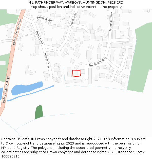 41, PATHFINDER WAY, WARBOYS, HUNTINGDON, PE28 2RD: Location map and indicative extent of plot