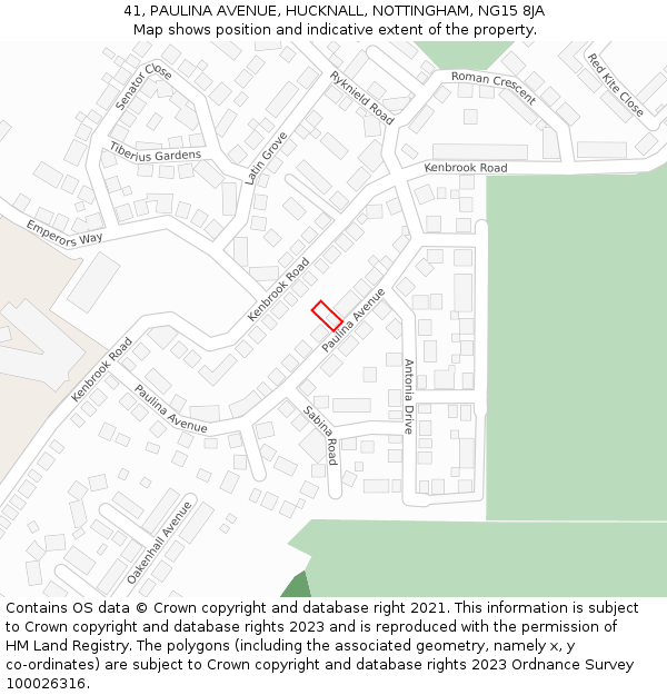 41, PAULINA AVENUE, HUCKNALL, NOTTINGHAM, NG15 8JA: Location map and indicative extent of plot