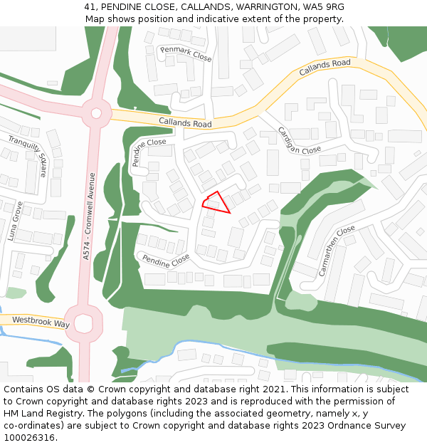 41, PENDINE CLOSE, CALLANDS, WARRINGTON, WA5 9RG: Location map and indicative extent of plot