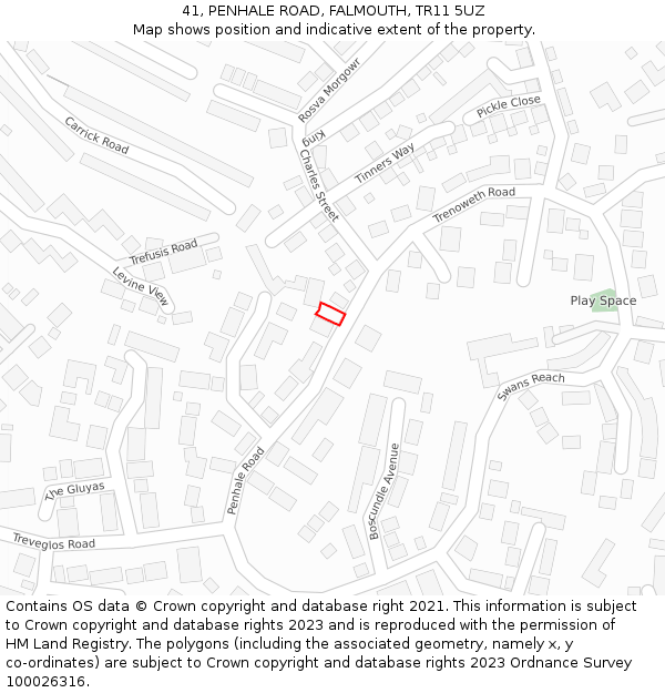 41, PENHALE ROAD, FALMOUTH, TR11 5UZ: Location map and indicative extent of plot