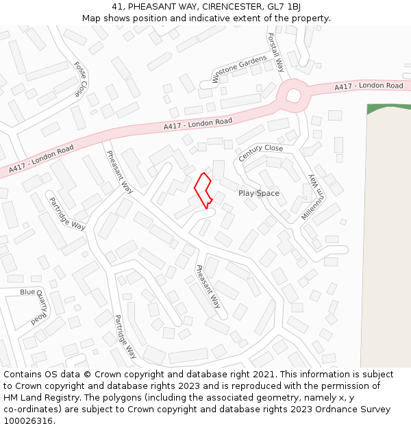 41, PHEASANT WAY, CIRENCESTER, GL7 1BJ: Location map and indicative extent of plot
