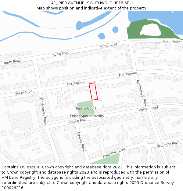 41, PIER AVENUE, SOUTHWOLD, IP18 6BU: Location map and indicative extent of plot