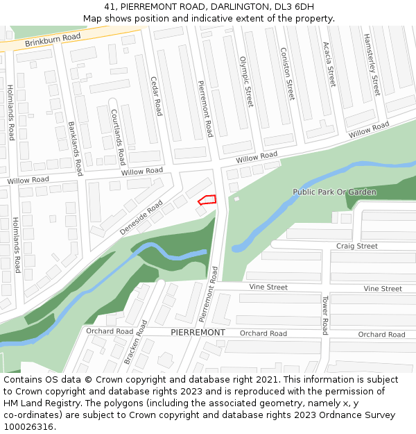 41, PIERREMONT ROAD, DARLINGTON, DL3 6DH: Location map and indicative extent of plot