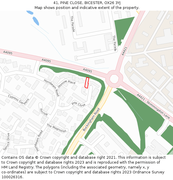 41, PINE CLOSE, BICESTER, OX26 3YJ: Location map and indicative extent of plot