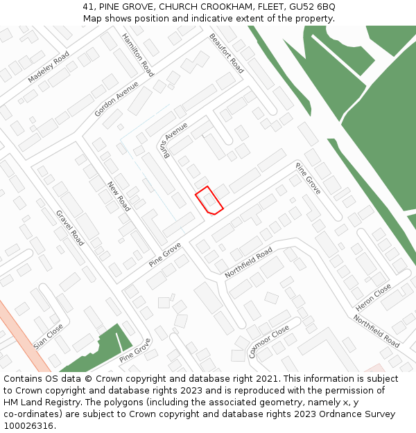 41, PINE GROVE, CHURCH CROOKHAM, FLEET, GU52 6BQ: Location map and indicative extent of plot