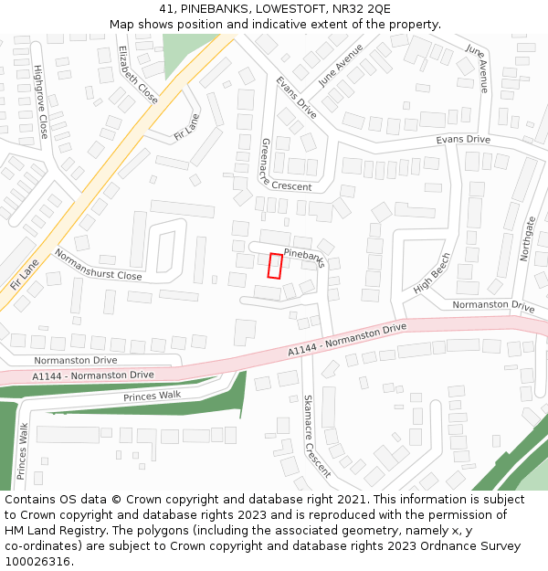 41, PINEBANKS, LOWESTOFT, NR32 2QE: Location map and indicative extent of plot