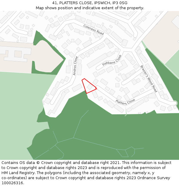 41, PLATTERS CLOSE, IPSWICH, IP3 0SG: Location map and indicative extent of plot