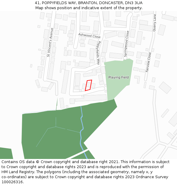 41, POPPYFIELDS WAY, BRANTON, DONCASTER, DN3 3UA: Location map and indicative extent of plot