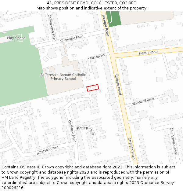 41, PRESIDENT ROAD, COLCHESTER, CO3 9ED: Location map and indicative extent of plot