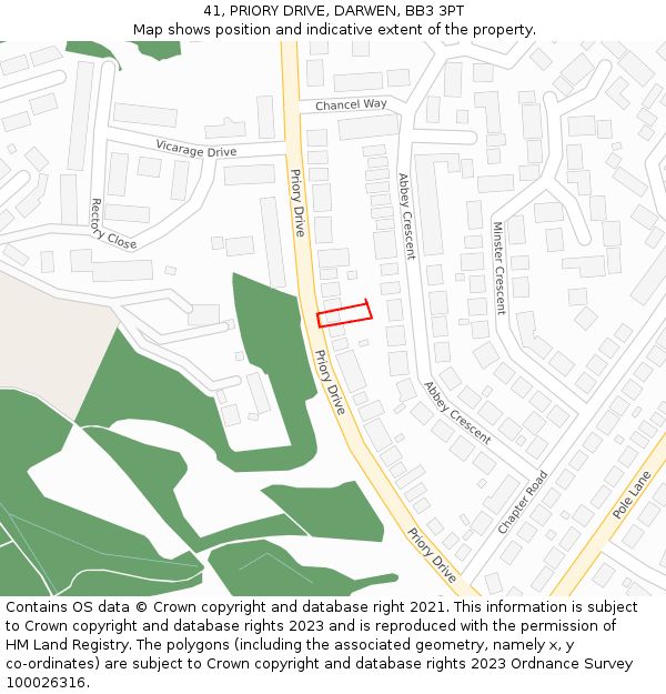 41, PRIORY DRIVE, DARWEN, BB3 3PT: Location map and indicative extent of plot