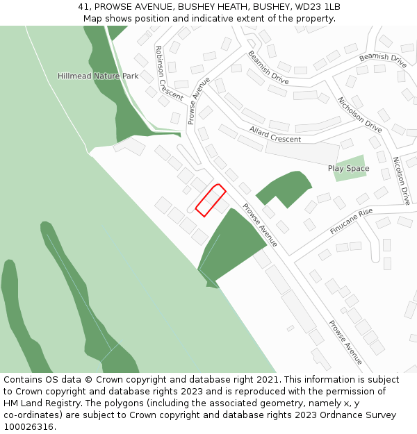 41, PROWSE AVENUE, BUSHEY HEATH, BUSHEY, WD23 1LB: Location map and indicative extent of plot