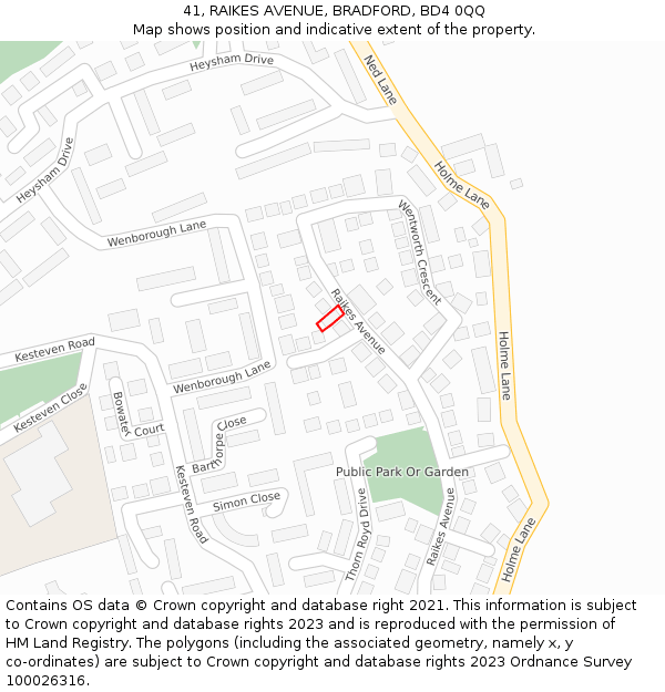 41, RAIKES AVENUE, BRADFORD, BD4 0QQ: Location map and indicative extent of plot