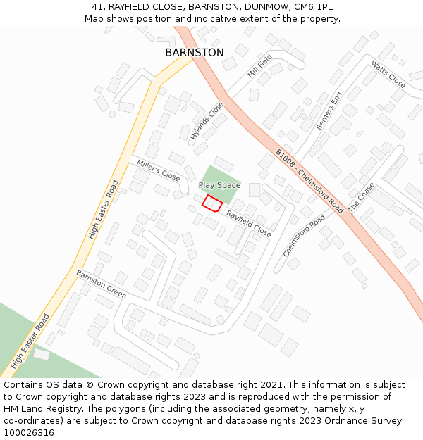 41, RAYFIELD CLOSE, BARNSTON, DUNMOW, CM6 1PL: Location map and indicative extent of plot