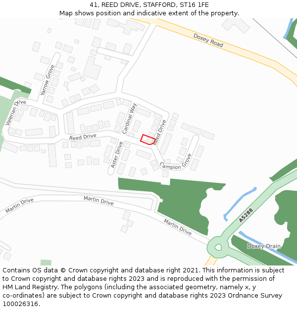 41, REED DRIVE, STAFFORD, ST16 1FE: Location map and indicative extent of plot