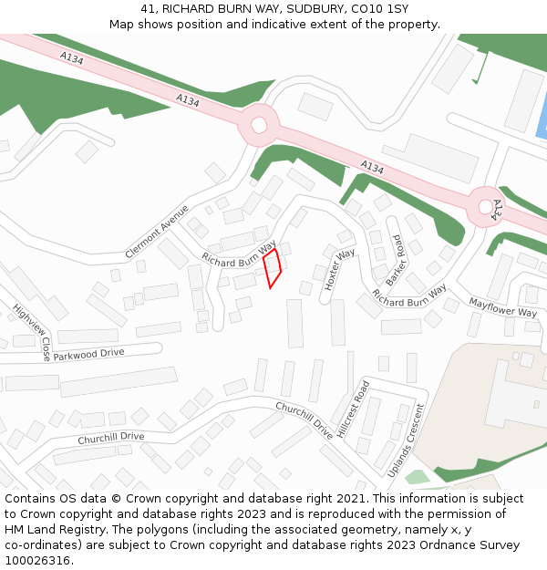 41, RICHARD BURN WAY, SUDBURY, CO10 1SY: Location map and indicative extent of plot