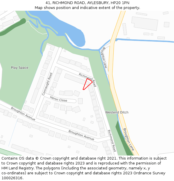 41, RICHMOND ROAD, AYLESBURY, HP20 1PN: Location map and indicative extent of plot