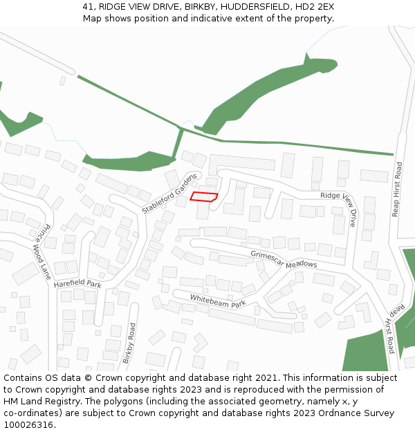 41, RIDGE VIEW DRIVE, BIRKBY, HUDDERSFIELD, HD2 2EX: Location map and indicative extent of plot