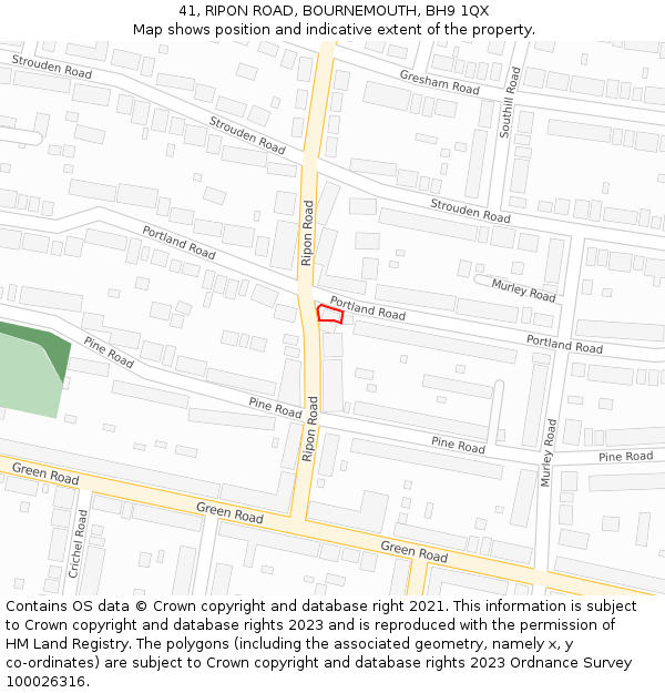 41, RIPON ROAD, BOURNEMOUTH, BH9 1QX: Location map and indicative extent of plot