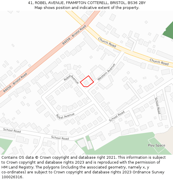 41, ROBEL AVENUE, FRAMPTON COTTERELL, BRISTOL, BS36 2BY: Location map and indicative extent of plot