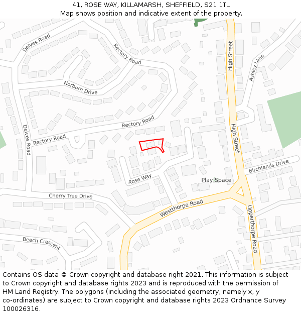 41, ROSE WAY, KILLAMARSH, SHEFFIELD, S21 1TL: Location map and indicative extent of plot