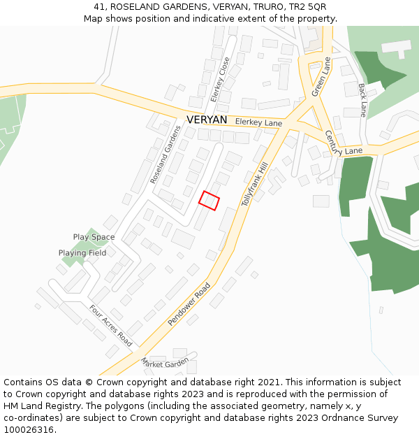 41, ROSELAND GARDENS, VERYAN, TRURO, TR2 5QR: Location map and indicative extent of plot