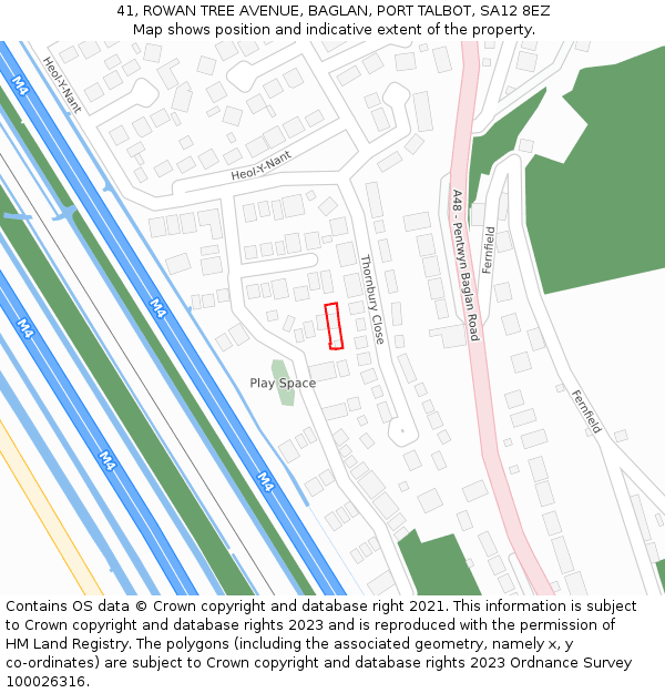 41, ROWAN TREE AVENUE, BAGLAN, PORT TALBOT, SA12 8EZ: Location map and indicative extent of plot