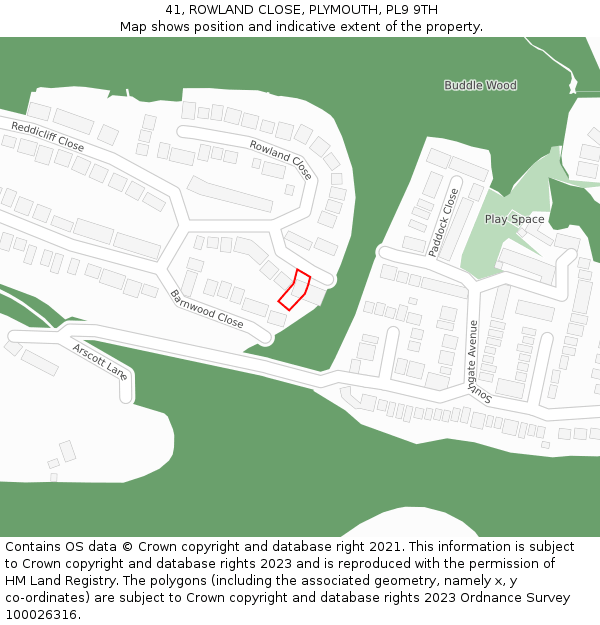41, ROWLAND CLOSE, PLYMOUTH, PL9 9TH: Location map and indicative extent of plot