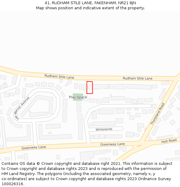 41, RUDHAM STILE LANE, FAKENHAM, NR21 8JN: Location map and indicative extent of plot