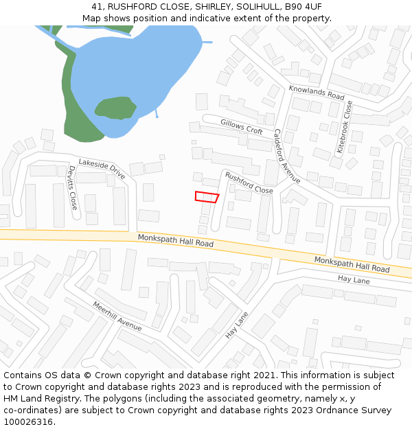 41, RUSHFORD CLOSE, SHIRLEY, SOLIHULL, B90 4UF: Location map and indicative extent of plot
