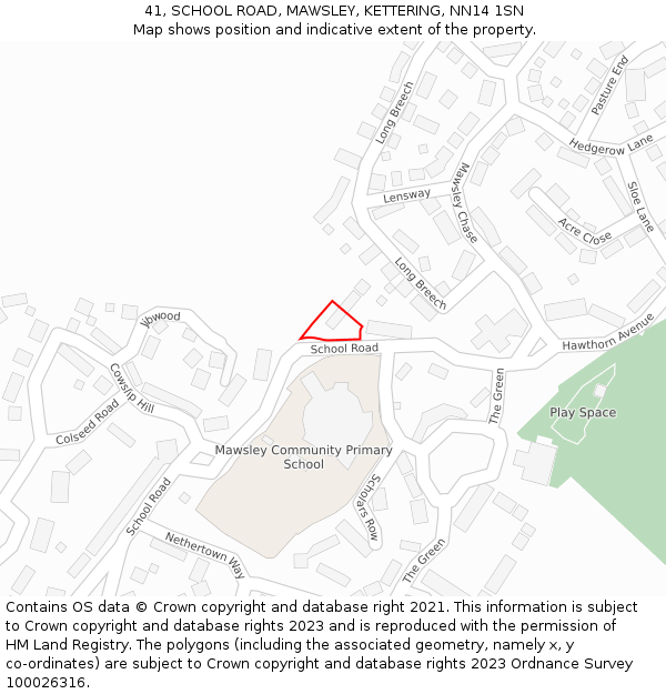 41, SCHOOL ROAD, MAWSLEY, KETTERING, NN14 1SN: Location map and indicative extent of plot