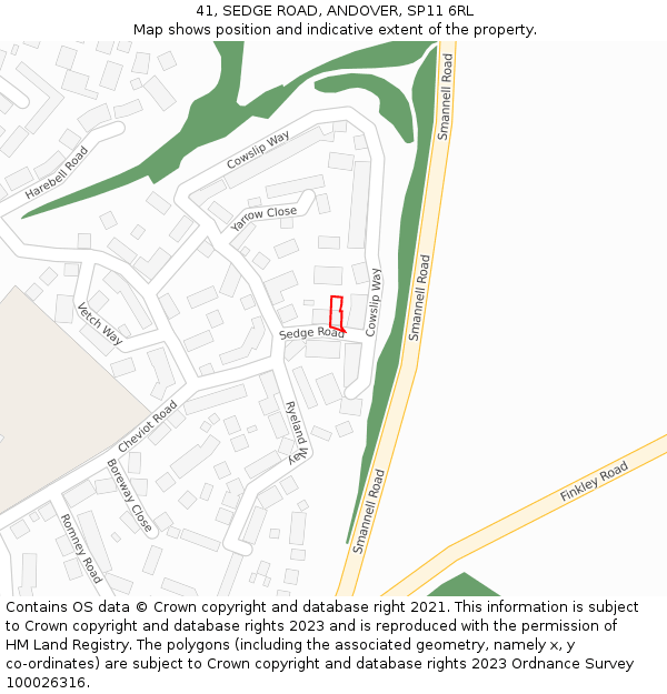 41, SEDGE ROAD, ANDOVER, SP11 6RL: Location map and indicative extent of plot