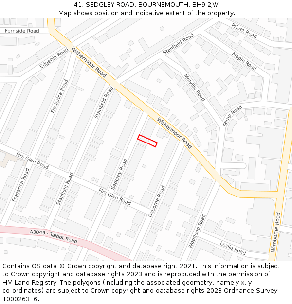41, SEDGLEY ROAD, BOURNEMOUTH, BH9 2JW: Location map and indicative extent of plot