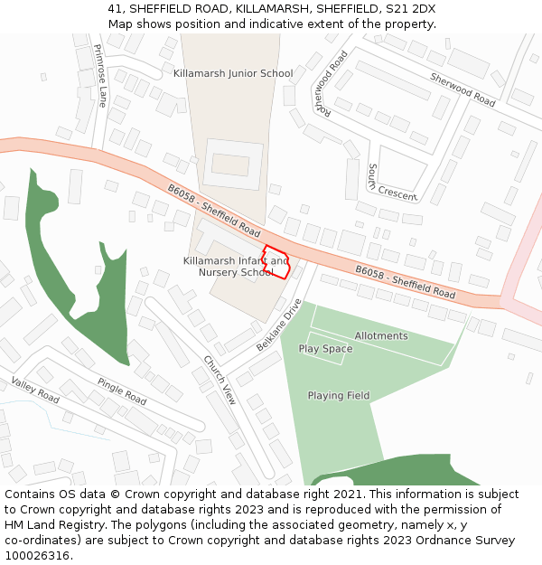41, SHEFFIELD ROAD, KILLAMARSH, SHEFFIELD, S21 2DX: Location map and indicative extent of plot