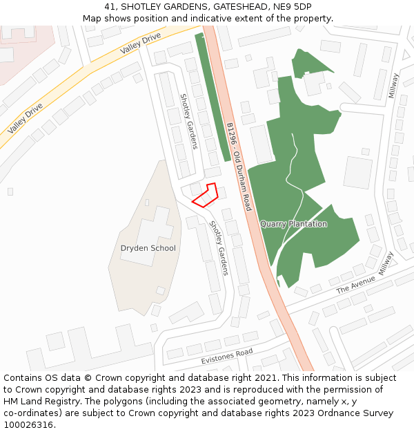 41, SHOTLEY GARDENS, GATESHEAD, NE9 5DP: Location map and indicative extent of plot