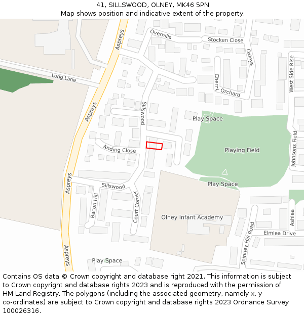 41, SILLSWOOD, OLNEY, MK46 5PN: Location map and indicative extent of plot