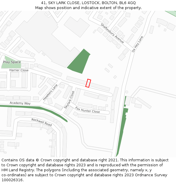 41, SKY LARK CLOSE, LOSTOCK, BOLTON, BL6 4GQ: Location map and indicative extent of plot