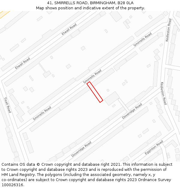41, SMIRRELLS ROAD, BIRMINGHAM, B28 0LA: Location map and indicative extent of plot