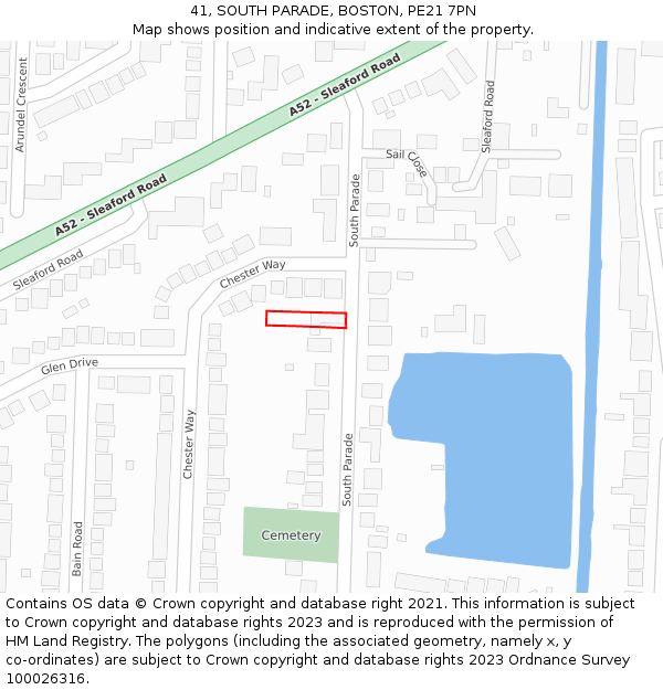 41, SOUTH PARADE, BOSTON, PE21 7PN: Location map and indicative extent of plot