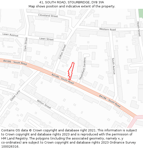 41, SOUTH ROAD, STOURBRIDGE, DY8 3YA: Location map and indicative extent of plot